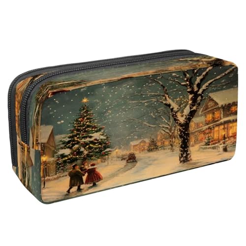 VAPOKF Federmäppchen, Federmäppchen, Schüler-Schreibwaren-Tasche mit Reißverschluss, für Jungen und Mädchen, Schul- und Bürobedarf, verschneite Straße zu Weihnachten, multi, 2.3x8.2x3.9in/6x21x10cm von VAPOKF