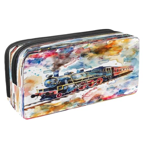 VAPOKF Federmäppchen, Federmäppchen, Schülertasche, Schreibwaren-Tasche mit Reißverschluss, für Jungen und Mädchen, Schul- und Bürobedarf, Aquarell-Zug auf der Eisenbahn, multi, 2.3x8.2x3.9in von VAPOKF