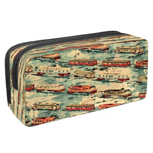 VAPOKF Federmäppchen, Federmäppchen, Schülertasche, Schreibwaren-Tasche mit Reißverschluss, für Jungen und Mädchen, Schul- und Bürobedarf, Aquarell-Zug auf der Eisenbahn, multi, 2.3x8.2x3.9in von VAPOKF