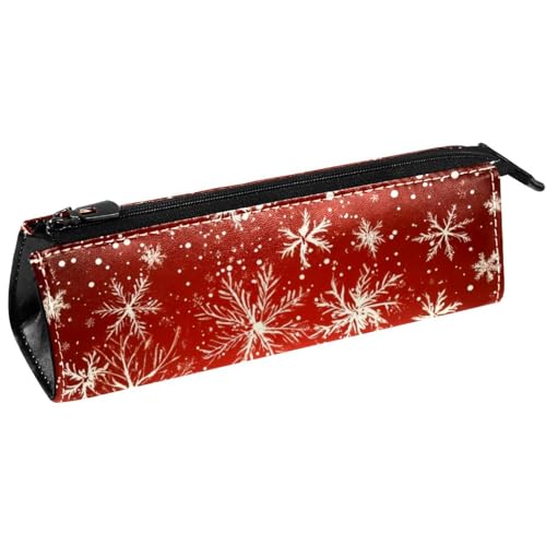 VAPOKF Federmäppchen, Motiv: Frohe Weihnachten, Schneeflocken, Rot, Schreibwaren-Tasche, Kosmetiktasche, kompakte Reißverschlusstasche von VAPOKF