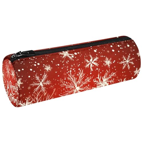 VAPOKF Federmäppchen, Motiv: Frohe Weihnachten, Schneeflocken, Rot, für Münzen, Kosmetik, Make-up, für Studenten, Schreibwaren, Schule, Büro, Aufbewahrung von VAPOKF