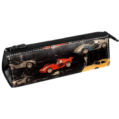 VAPOKF Federmäppchen, Motiv: Rennautos, Grunge, Schwarz, Schreibwaren-Tasche, Kosmetiktasche, kompakte Reißverschlusstasche von VAPOKF