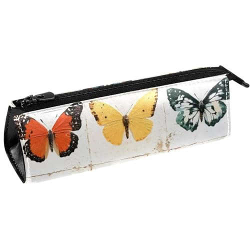VAPOKF Federmäppchen, Motiv: Schmetterling auf Grunge, weiß, kariert, Schreibwaren-Tasche, Kosmetiktasche, kompakte Reißverschlusstasche von VAPOKF