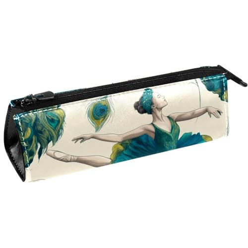 VAPOKF Federmäppchen, Motiv: Tanzende Mädchen, Pfauenfedern, Schreibwaren-Tasche, Kosmetiktasche, kompakte Reißverschlusstasche von VAPOKF