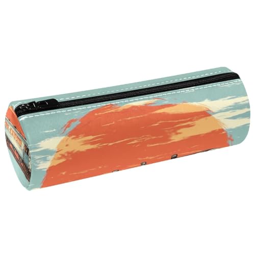 VAPOKF Federmäppchen, Retro-Stil, Zug auf Eisenbahn, Leder, Stifteetui, Münzbörse, Kosmetiktasche, Make-up-Tasche für Studenten, Schreibwaren, Schule, Büro, Aufbewahrung von VAPOKF