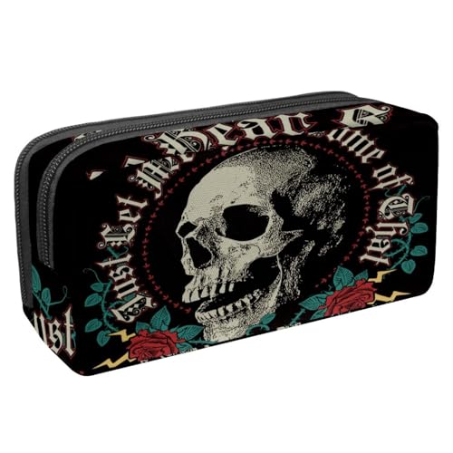 VAPOKF Federmäppchen, Schreibwarenetui für Teenager, Jungen und Mädchen, Schul- und Bürobedarf – Cool Rock in Roll Schädel Rosa Blumenmuster, mehrfarbig, 6 x 21 x 10 cm, mehrfarbig, 2.3x8.2x3.9in von VAPOKF