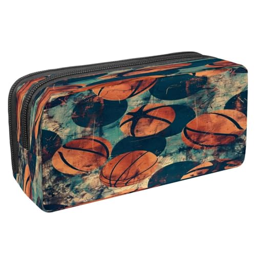 VAPOKF Federmäppchen, Stiftetasche, Schüler-Schreibwaren-Tasche mit Reißverschluss, für Jungen und Mädchen, Schul- und Bürobedarf, Basketball Grunge, multi, 2.3x8.2x3.9in/6x21x10cm, Federmäppchen von VAPOKF