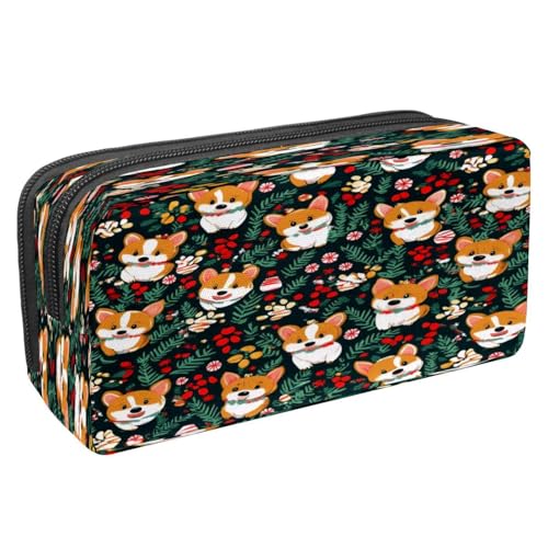 VAPOKF Federmäppchen, Stiftetasche, Schüler-Schreibwaren-Tasche mit Reißverschluss, für Jungen und Mädchen, Schul- und Bürobedarf, Cartoon-Corgi-Hunde, Weihnachten, multi, 2.3x8.2x3.9in/6x21x10cm von VAPOKF