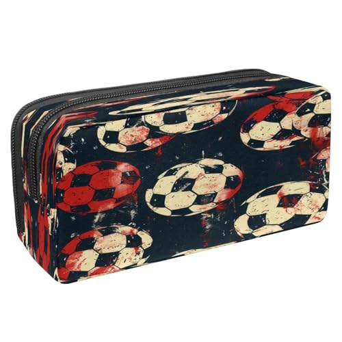 VAPOKF Federmäppchen, Stiftetasche, Schüler-Schreibwaren-Tasche mit Reißverschluss, für Jungen und Mädchen, Schul- und Bürobedarf, Fußbälle auf Grunge-Hintergrund, multi, 2.3x8.2x3.9in/6x21x10cm von VAPOKF
