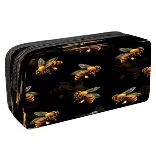 VAPOKF Federmäppchen, Stiftetasche, Schüler-Schreibwaren-Tasche mit Reißverschluss, für Jungen und Mädchen, Schul- und Bürobedarf, Garten blühende Blumen, Flying Bee Pattern, 2.3x8.2x3.9in/6x21x10cm, von VAPOKF
