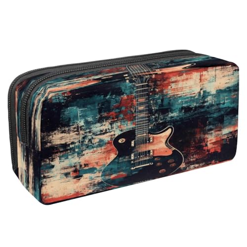 VAPOKF Federmäppchen, Stiftetasche, Schüler-Schreibwaren-Tasche mit Reißverschluss, für Jungen und Mädchen, Schul- und Bürobedarf, Gitarren-Grunge-Malerei, multi, 2.3x8.2x3.9in/6x21x10cm von VAPOKF