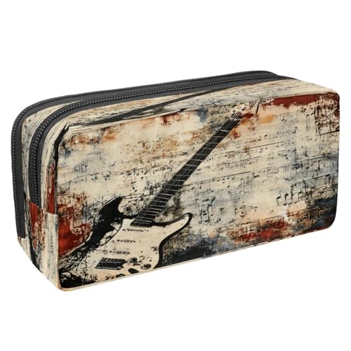 VAPOKF Federmäppchen, Stiftetasche, Schüler-Schreibwaren-Tasche mit Reißverschluss, für Jungen und Mädchen, Schul- und Bürobedarf, Gitarren-Musiknoten auf Grunge, multi, 2.3x8.2x3.9in/6x21x10cm von VAPOKF