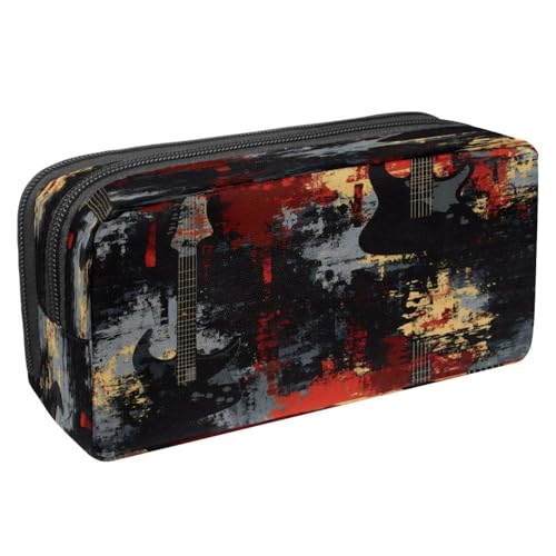 VAPOKF Federmäppchen, Stiftetasche, Schüler-Schreibwaren-Tasche mit Reißverschluss, für Jungen und Mädchen, Schul- und Bürobedarf, Gitarren auf Grunge, multi, 2.3x8.2x3.9in/6x21x10cm, Federmäppchen von VAPOKF