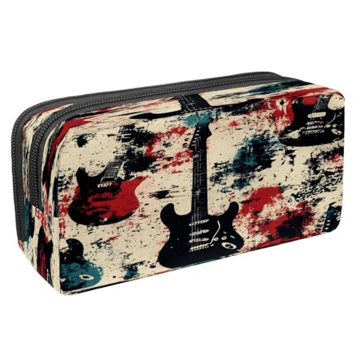 VAPOKF Federmäppchen, Stiftetasche, Schüler-Schreibwaren-Tasche mit Reißverschluss, für Jungen und Mädchen, Schul- und Bürobedarf, Gitarren auf Grunge-Hintergrund, multi, 2.3x8.2x3.9in/6x21x10cm von VAPOKF