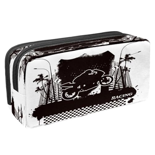 VAPOKF Federmäppchen, Stiftetasche, Schüler-Schreibwaren-Tasche mit Reißverschluss, für Jungen und Mädchen, Schul- und Bürobedarf, Grunge-Flugzeugpropeller und Zifferblatt, Grunge Motorrad- und von VAPOKF