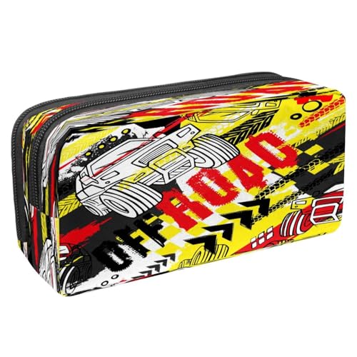 VAPOKF Federmäppchen, Stiftetasche, Schüler-Schreibwaren-Tasche mit Reißverschluss, für Jungen und Mädchen, Schul- und Bürobedarf, Grunge-Flugzeugpropeller und Zifferblatt, Grunge Offroad Truck, von VAPOKF