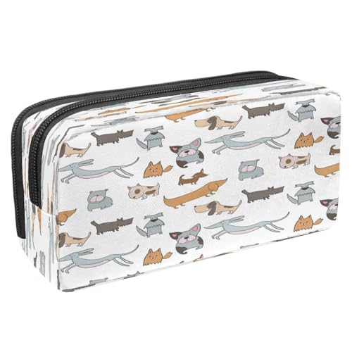 VAPOKF Federmäppchen, Stiftetasche, Schüler-Schreibwaren-Tasche mit Reißverschluss, für Jungen und Mädchen, Schul- und Bürobedarf, Hunde-Silhouetten, Cartoon-Zoo-Tiere, 2.3x8.2x3.9in/6x21x10cm von VAPOKF