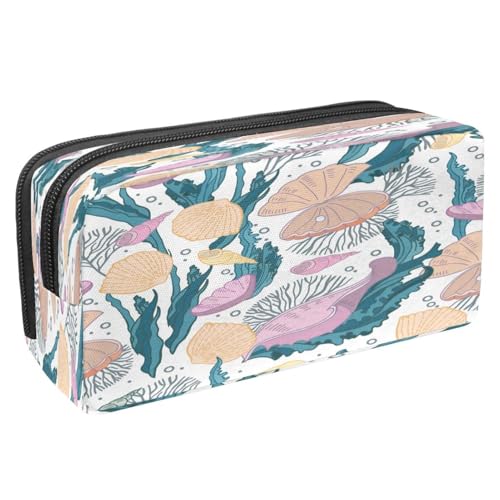 VAPOKF Federmäppchen, Stiftetasche, Schüler-Schreibwaren-Tasche mit Reißverschluss, für Jungen und Mädchen, Schul- und Bürobedarf, Palme, Schildkröte, Krabbe und Ananas, Muschelmuschel und Schalen, von VAPOKF