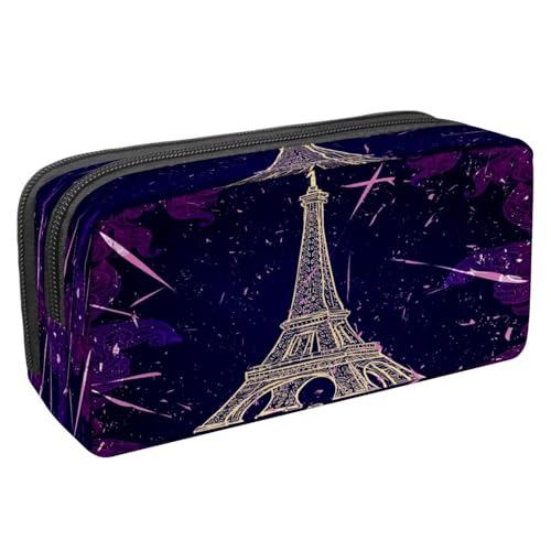 VAPOKF Federmäppchen, Stiftetasche, Schüler-Schreibwaren-Tasche mit Reißverschluss, für Jungen und Mädchen, Schul- und Bürobedarf, Retro-Paris-Turm und Fluss-Seine, Poster mit Eiffelturm, von VAPOKF