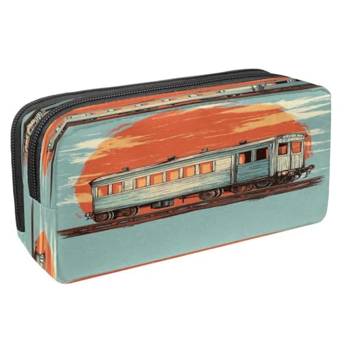 VAPOKF Federmäppchen, Stiftetasche, Schüler-Schreibwaren-Tasche mit Reißverschluss, für Jungen und Mädchen, Schul- und Bürobedarf, Retro-Zug auf der Eisenbahn, multi, 2.3x8.2x3.9in/6x21x10cm von VAPOKF
