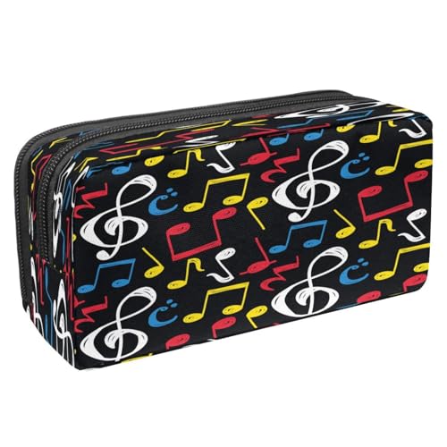 VAPOKF Federmäppchen, Stiftetasche, Schüler-Schreibwaren-Tasche mit Reißverschluss, für Jungen und Mädchen, Schul- und Bürobedarf, Rock-Musikinstrumente, Party, Bunte Musiknoten-Hintergrund von VAPOKF