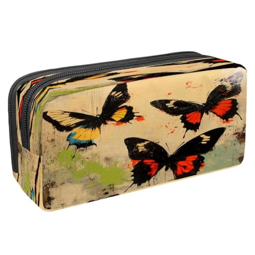 VAPOKF Federmäppchen, Stiftetasche, Schüler-Schreibwaren-Tasche mit Reißverschluss, für Jungen und Mädchen, Schul- und Bürobedarf, Schmetterling auf Grunge-Hintergrund, multi, 2.3x8.2x3.9in/6x21x10cm von VAPOKF