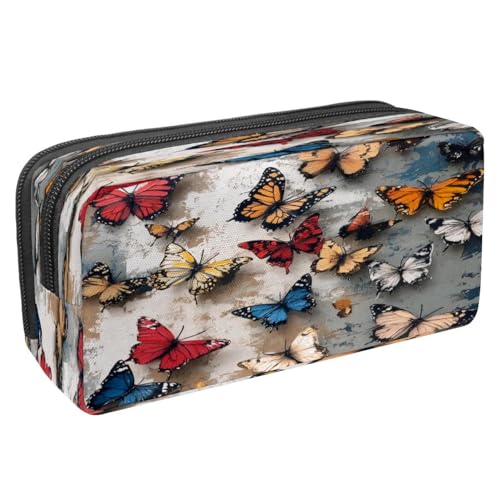 VAPOKF Federmäppchen, Stiftetasche, Schüler-Schreibwaren-Tasche mit Reißverschluss, für Jungen und Mädchen, Schul- und Bürobedarf, Schmetterlinge auf Grunge-Hintergrund, multi, 2.3x8.2x3.9in/6x21x10cm von VAPOKF
