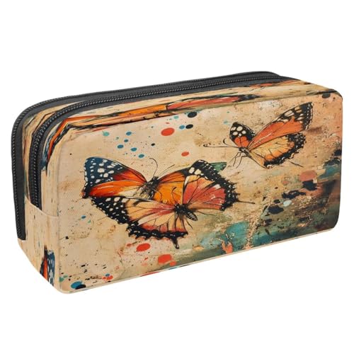 VAPOKF Federmäppchen, Stiftetasche, Schüler-Schreibwaren-Tasche mit Reißverschluss, für Jungen und Mädchen, Schul- und Bürobedarf, Schmetterlingspunkte auf Grunge, multi, 2.3x8.2x3.9in/6x21x10cm von VAPOKF