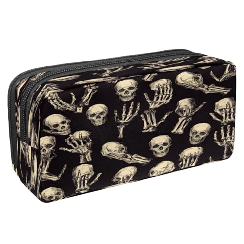 VAPOKF Federmäppchen, Stiftetasche, Schüler-Schreibwaren-Tasche mit Reißverschluss, für Jungen und Mädchen, Schul- und Bürobedarf, Totenkopf- und Rock-Skelett-Hand, multi, 2.3x8.2x3.9in/6x21x10cm von VAPOKF