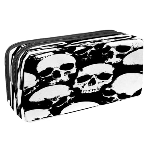 VAPOKF Federmäppchen, Stiftetasche, Schüler-Schreibwaren-Tasche mit Reißverschluss, für Jungen und Mädchen, Schul- und Bürobedarf, Totenkopf und Stier Ziegenkopf, Grunge Menschlicher Totenkopf, von VAPOKF