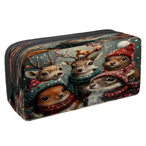 VAPOKF Federmäppchen, Stiftetasche, Schüler-Schreibwaren-Tasche mit Reißverschluss, für Jungen und Mädchen, Schul- und Bürobedarf, Weihnachten, Hirsch, Kaninchen, Freunde, multi, 2.3x8.2x3.9in von VAPOKF