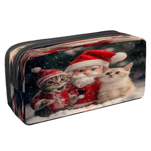 VAPOKF Federmäppchen, Stiftetasche, Schüler-Schreibwaren-Tasche mit Reißverschluss, für Jungen und Mädchen, Schul- und Bürobedarf, Weihnachten, Weihnachtsmann und Katzen, multi, 2.3x8.2x3.9in von VAPOKF