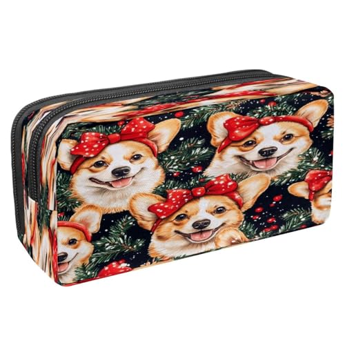 VAPOKF Federmäppchen, Stiftetasche, Schüler-Schreibwaren-Tasche mit Reißverschluss, für Jungen und Mädchen, Schul- und Bürobedarf, Weihnachts-Corgi mit rotem Haarband, multi, 2.3x8.2x3.9in/6x21x10cm von VAPOKF