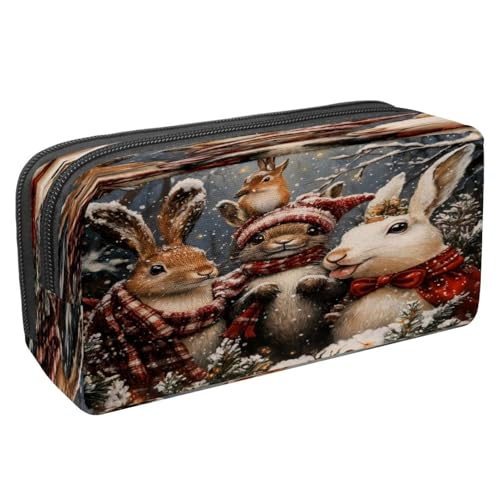 VAPOKF Federmäppchen, Stiftetasche, Schüler-Schreibwaren-Tasche mit Reißverschluss, für Jungen und Mädchen, Schul- und Bürobedarf, Weihnachts-Kaninchen, multi, 2.3x8.2x3.9in/6x21x10cm, Federmäppchen von VAPOKF