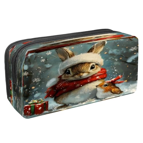 VAPOKF Federmäppchen, Stiftetasche, Schüler-Schreibwaren-Tasche mit Reißverschluss, für Jungen und Mädchen, Schul- und Bürobedarf, Weihnachts-Kaninchen und Vogel, multi, 2.3x8.2x3.9in/6x21x10cm von VAPOKF
