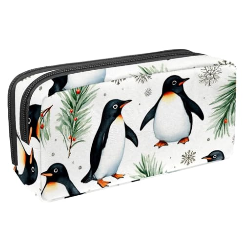 VAPOKF Federmäppchen, Stiftetasche, Schüler-Schreibwaren-Tasche mit Reißverschluss, für Jungen und Mädchen, Schul- und Bürobedarf, Weihnachts-Pinguin-Schneeflocken von VAPOKF