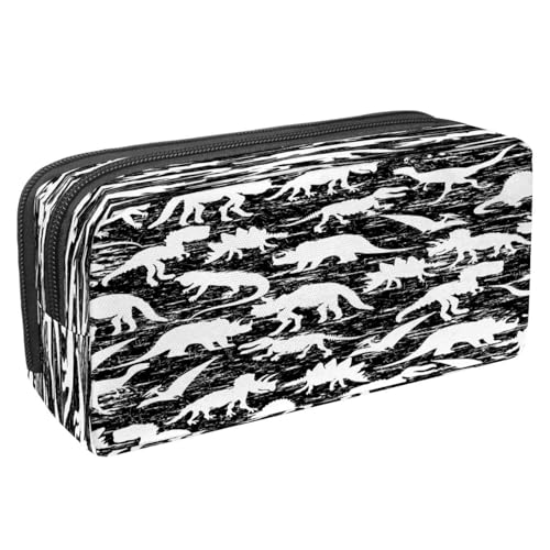VAPOKF Federmäppchen, Stiftetasche, Schüler-Schreibwaren-Tasche mit Reißverschluss, für Jungen und Mädchen, Schul- und Bürobedarf, Zootiere in Linienform, Silhouette von Dinosauriern und Kratzern von VAPOKF