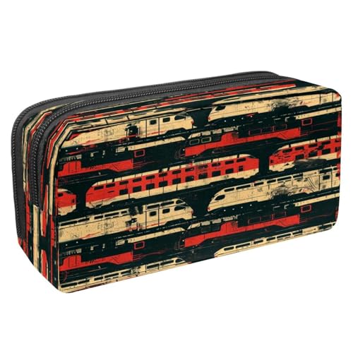 VAPOKF Federmäppchen, Stiftetasche, Schüler-Schreibwaren-Tasche mit Reißverschluss, für Jungen und Mädchen, Schul- und Bürobedarf, Züge auf Grunge-Hintergrund, multi, 2.3x8.2x3.9in/6x21x10cm von VAPOKF