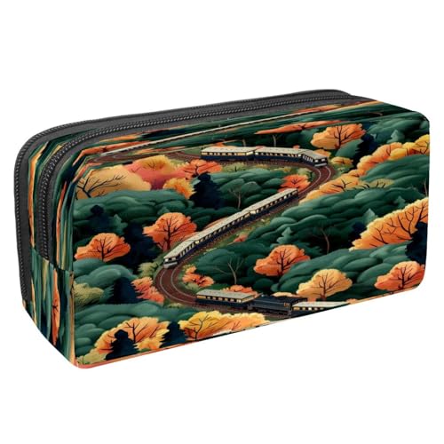 VAPOKF Federmäppchen, Stiftetasche, Schüler-Schreibwaren-Tasche mit Reißverschluss, für Jungen und Mädchen, Schul- und Bürobedarf, Zug auf der Eisenbahn mit üppigem Baum, multi, 2.3x8.2x3.9in von VAPOKF
