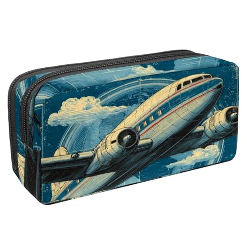 VAPOKF Federmäppchen, Stiftetasche, Schüler-Schreibwaren-Tasche mit Reißverschluss, für Jungen und Mädchen, Schul- und Bürobedarf, altes Flugzeug-Poster von VAPOKF