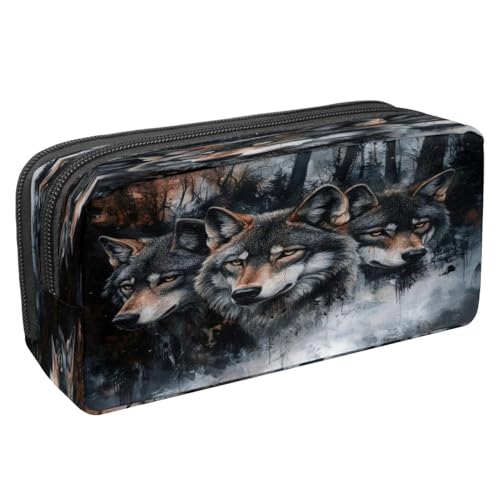 VAPOKF Federmäppchen, Stiftetasche, Schüler-Schreibwaren-Tasche mit Reißverschluss, für Jungen und Mädchen, Schul- und Bürobedarf, drei Wölfe, multi, 2.3x8.2x3.9in/6x21x10cm, Federmäppchen von VAPOKF