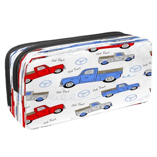 VAPOKF Federmäppchen, Stiftetasche, Schüler-Schreibwaren-Tasche mit Reißverschluss, für Jungen und Mädchen, Schul- und Bürobedarf, gelber Schulbus, Bunte alte LKWs, 2.3x8.2x3.9in/6x21x10cm, von VAPOKF