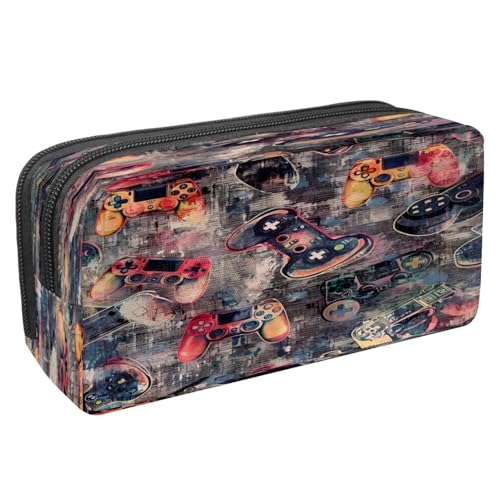 VAPOKF Federmäppchen, Stifttasche, Schüler-Schreibwaren-Tasche mit Reißverschluss, für Jungen und Mädchen, Schul- und Bürobedarf, Grunge Gamepad Joysticks, multi, 2.3x8.2x3.9in/6x21x10cm von VAPOKF