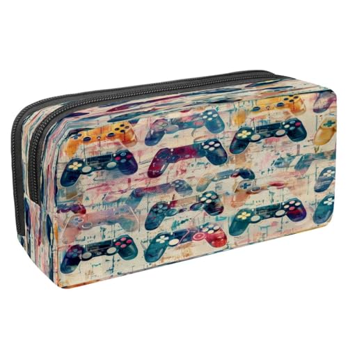 VAPOKF Federmäppchen, Stifttasche, Schüler-Schreibwaren-Tasche mit Reißverschluss, für Jungen und Mädchen, Schul- und Bürobedarf, Grunge Gamepad Joysticks, multi, 2.3x8.2x3.9in/6x21x10cm von VAPOKF