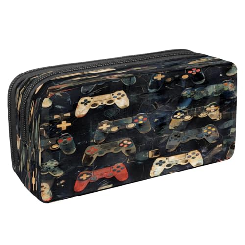 VAPOKF Federmäppchen, Stifttasche, Schüler-Schreibwaren-Tasche mit Reißverschluss, für Jungen und Mädchen, Schul- und Bürobedarf, Grunge Gamepad Joysticks, multi, 2.3x8.2x3.9in/6x21x10cm von VAPOKF