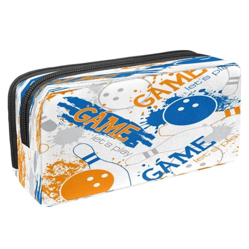 VAPOKF Federmäppchen, Stifttasche, Schüler-Schreibwaren-Tasche mit Reißverschluss, für Jungen und Mädchen, Schul- und Bürobedarf, Grunge-Textur, Gamepad Joystick, Grunge Bowling Sportspiel von VAPOKF