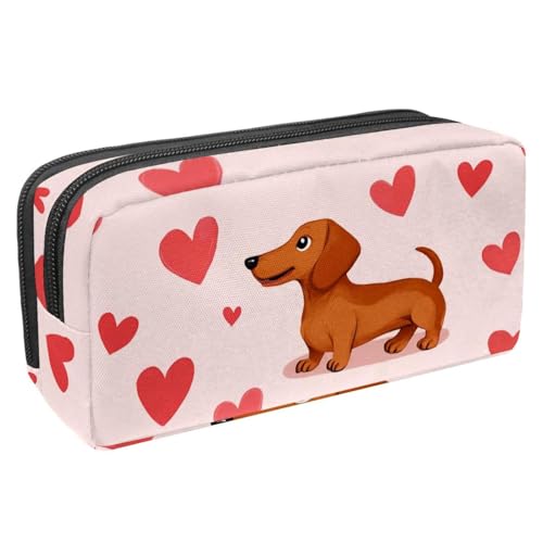 VAPOKF Federmäppchen, Stifttasche, Schüler-Schreibwaren-Tasche mit Reißverschluss, für Jungen und Mädchen, Schul- und Bürobedarf, rosa Dackel mit Herzmotiv VAPOKF Federmäppchen, Stifttasche, Schüler-Schreibwaren-Tasche mit Reißverschluss, für Jungen und Mädchen, Schul- und Bürobedarf, rosa Dackel mit Herzmotiv von VAPOKF