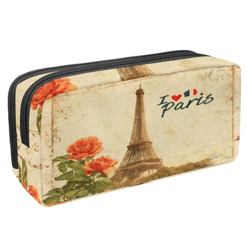 VAPOKF Federmäppchen Stiftetasche Student Schreibwaren Tasche mit Reißverschluss für Jungen Mädchen Schule & Bürobedarf, Retro Postkarte Paris Eiffer Turm von VAPOKF