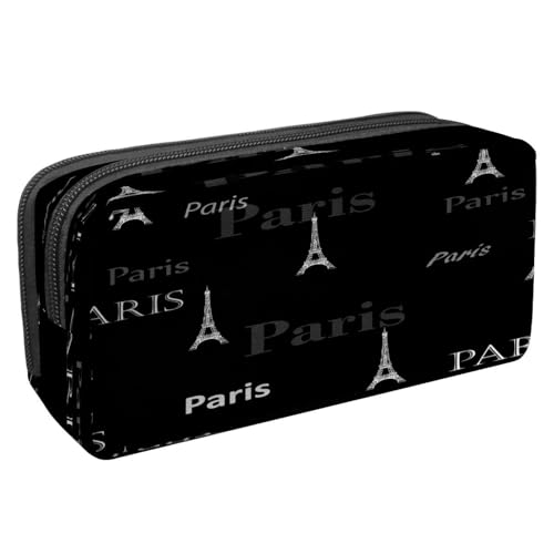 VAPOKF Federmäppchen Stiftetasche Student Schreibwarentasche mit Reißverschluss für Jungen Mädchen Schule & Bürobedarf, Paris und Eiffelturm auf Schwarz, Paris und Eiffelturm auf Schwarz, von VAPOKF