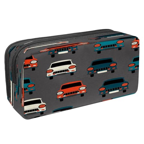 VAPOKF Federmäppchen Stifttasche Schüler Schreibwaren Beutel mit Reißverschluss für Jungen Mädchen Schule & Büro Lieferungen, Hexe Hut Schädel Gruselige Hand Kerze, Retro Cars Muster, von VAPOKF